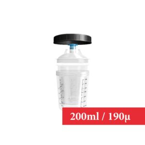 Kit 200/190 : 1 Godet rigide 200 ml 190µ + 50 poches souples + 50 couvercles + 20 bouchons