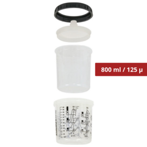 Kit 800/125 : 1 Godet rigide 800 ml 125µ + 50 poches souples + 50 couvercles + 20 bouchons