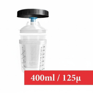 Kit 400/125 : 1 Godet rigide 400 ml 125µ + 50 poches souples + 50 couvercles + 20 bouchons