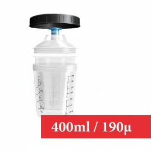 Kit 400/190 : 1 Godet rigide 400 ml 190µ + 50 poches souples + 50 couvercles + 20 bouchons