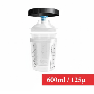 Kit 600/125 : 1 Godet rigide 600 ml 125µ + 50 poches souples + 50 couvercles + 20 bouchons