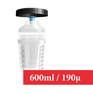 Kit 600/190 : 1 Godet rigide 600 ml 190µ + 50 poches souples + 50 couvercles + 20 bouchons